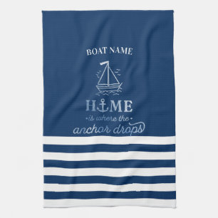 Nautische bootanker marineblauw gestreept theedoek