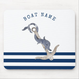 Nautische bootnaam, Anker Dolfijn Marineblauw Muismat