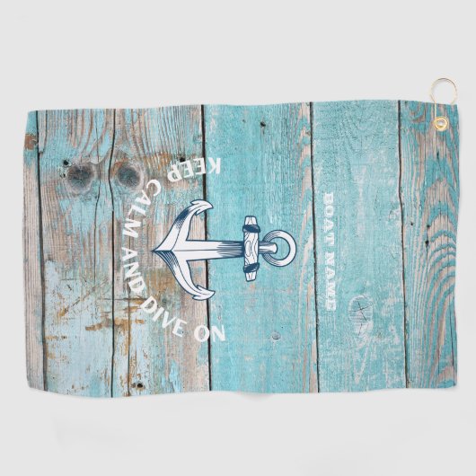 Nautische Bootnaam Anker Rustiek Hout Golfhanddoek (Horizontaal)