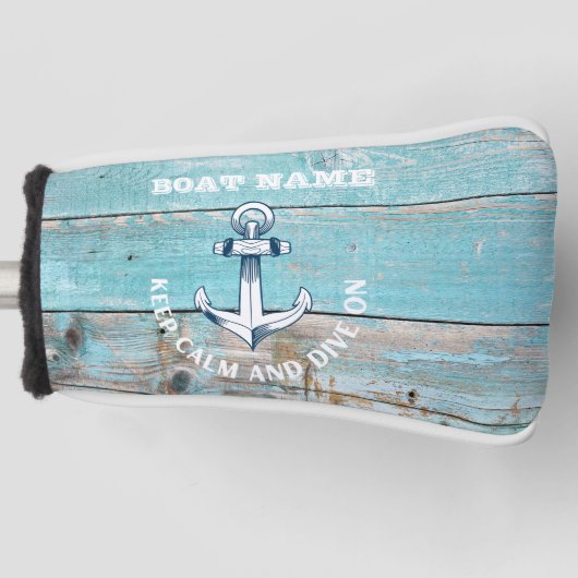 Nautische Bootnaam Anker Rustiek Hout Golfheadcover (Voorkant)