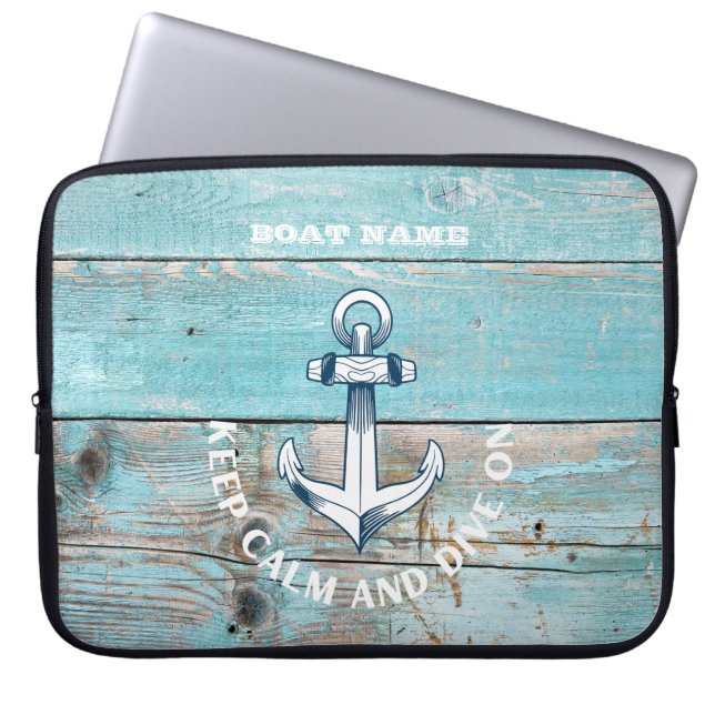 Nautische Bootnaam Anker Rustiek Hout Laptop Sleeve (Voorkant)