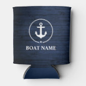 Nautische Bootnaam Anker Touw Blauw Hout Blikjeskoeler (Voorkant)