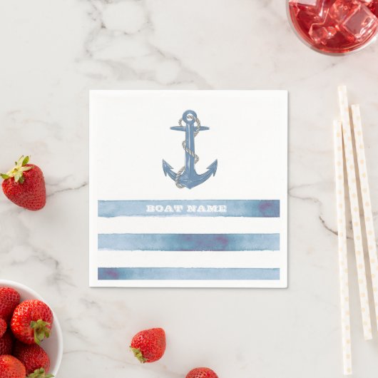 Nautische bootnaam,anker,touw,lichtblauwe strepen servet (Insitu)