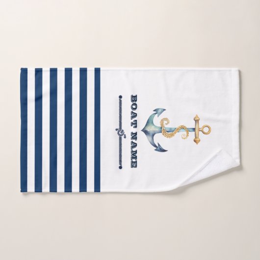 Nautische bootnaam, anker, touwstrepen bad handdoek (Handdoek)