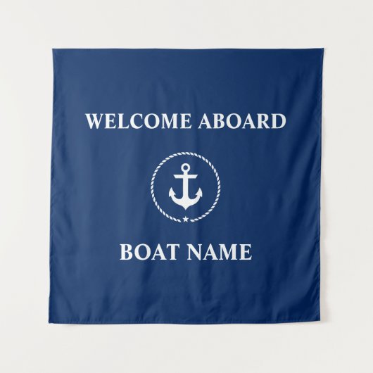 Nautische Bootnaam Anker Welkom Navy Blue Square Wandkleed (Voorkant (horizontaal))