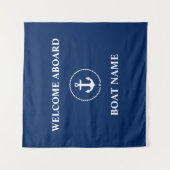 Nautische Bootnaam Anker Welkom Navy Blue Square Wandkleed (Voorkant)