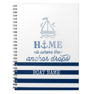 Nautische bootnaam,anker zee marineblauw gestreept notitieboek