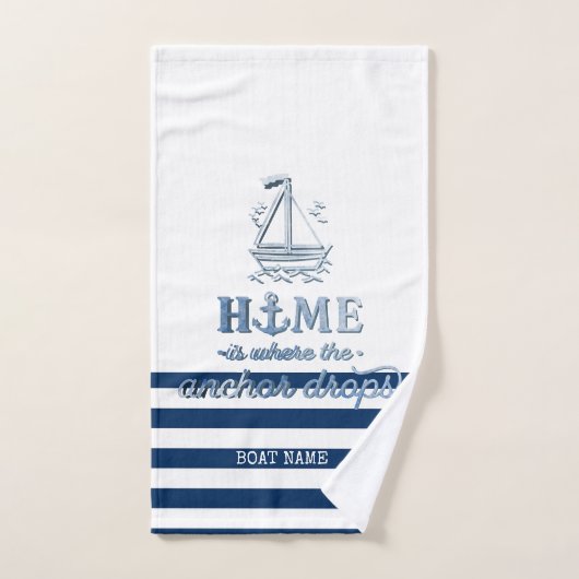 Nautische Bootnaam, Anker Zee Navy Blauw Gestreept Bad Handdoek (Handdoek)