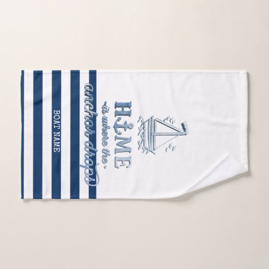 Nautische Bootnaam, Anker Zee Navy Blauw Gestreept Bad Handdoek (Handdoek)