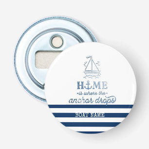 Nautische Bootnaam, Anker Zee Navy Blauw Gestreept Button Flesopener