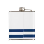 Nautische Bootnaam, Anker Zee Navy Blauw Gestreept Heupfles (Achterkant)