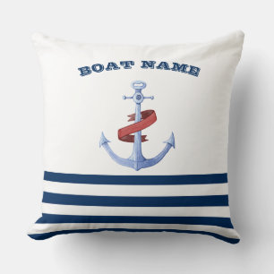 Nautische bootnaam, Blauwe anker marineblauw gestr Kussen