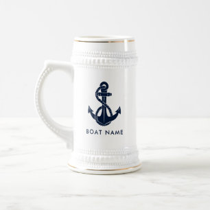 Nautische Bootnaam Marine Blauw Anker Custom Bierpul