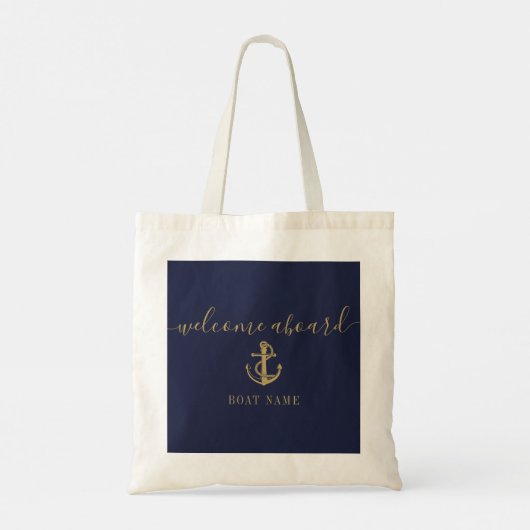 Nautische Bootnaam Marine Blauw Goud Welkom aan bo Tote Bag (Achterkant)