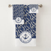 Nautische Bootnaam Marine Blauw Wit Anker n Touw Bad Handdoek (Insitu)