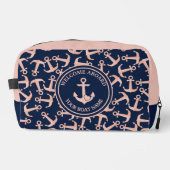 Nautische Bootnaam Plush Navy Ankers Patroon Toilettasje (Voorkant)