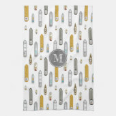 Nautische boten schepen Op de rivier wit w monogra Theedoek (Verticaal)