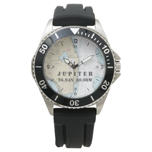 Nautische breedtegraad Lengtegraad Boater Jupiter  Horloge (Voorkant)