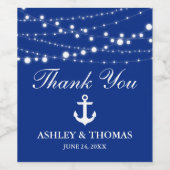 nautische bruiloft anker licht blauw dank u wijn etiket (Enkel label)