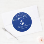 Nautische bruiloft anker string lampjes blauw ronde sticker (Envelop)