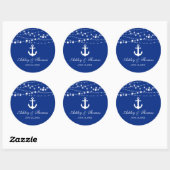 Nautische bruiloft anker string lampjes blauw ronde sticker (Vel)