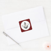 nautische bruiloft bloemanker maroon rood wit vierkante sticker (Envelop)