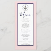 Nautische bruiloft bloemanker roze marine grijs menu (Voorkant)