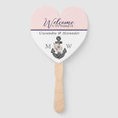 nautische bruiloft bloemanker roze marine welkom handwaaier (Voorkant)