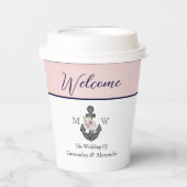 nautische bruiloft bloemanker roze marine welkom papieren bekers (Voorkant)
