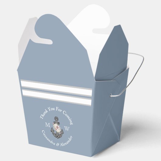 nautische bruiloft bloemanker stoffig blauw wit bedankdoosjes (Geopend)