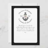 Nautische bruiloft bloemanker zwart-wit bedankkaart (Achterkant)