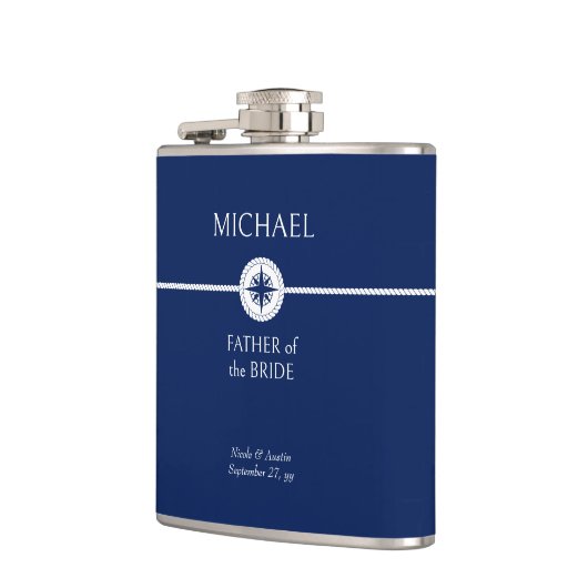 Nautische Bruiloft Cadeau Blauw en Wit Hip Heupfles (Links)