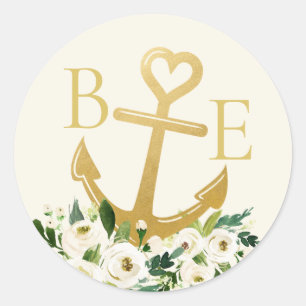 Nautische Bruiloft Gouden Hart Anker Favor Label