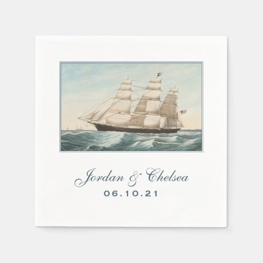 nautische bruiloft | Sailing Clipper Ship Custom Servetten (Voorkant)