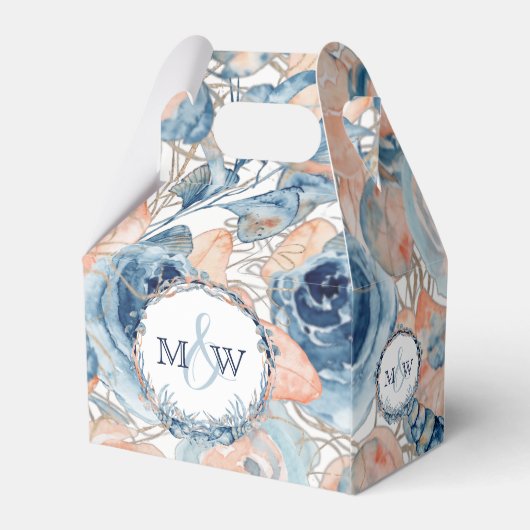 Nautische bruiloft Strand Seashell Bloemen Bedankdoosjes (Achterkant)