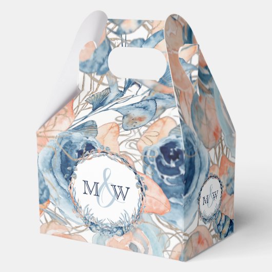 Nautische bruiloft Strand Seashell Bloemen Bedankdoosjes (Achterkant)