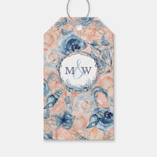 Nautische bruiloft Strand Seashell Bloemen Cadeaulabel (Voorkant)