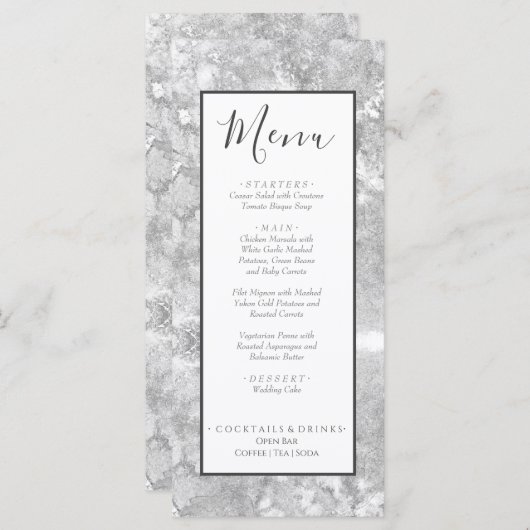 Nautische bruiloft strand Waterverf zilvergrijs Menu (Voorkant / Achterkant)