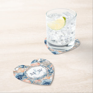 Nautische Bruiloft Strand Zee Shell en Rozen, Kartonnen Onderzetters