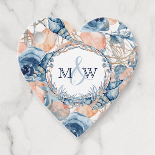 Nautische Bruiloft Strand Zee Shell Flowers Bedankjes Labels (Voorkant)