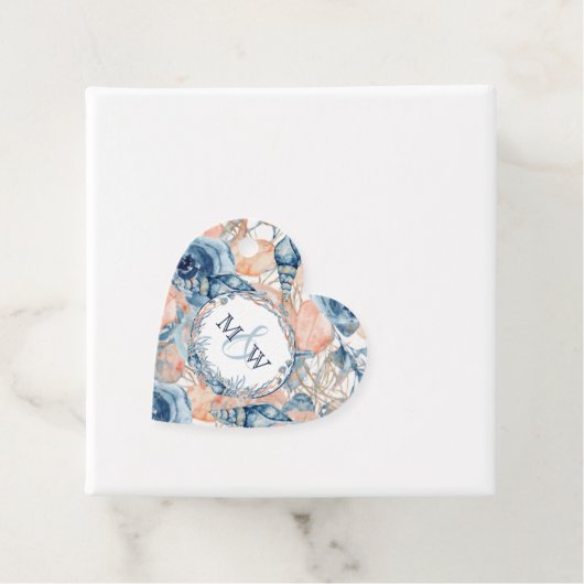 Nautische Bruiloft Strand Zee Shell Flowers Bedankjes Labels (In situ)