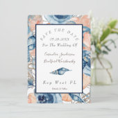 Nautische Bruiloft Waterverf Zeeschelpen Rozen Kaart (Staand voorkant)