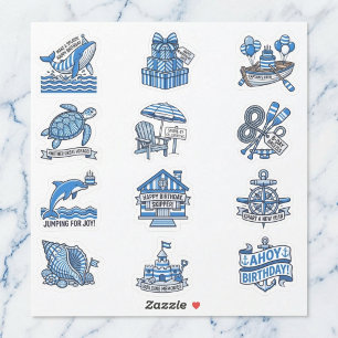 Nautische Cabana Zeiler Verjaardag Sticker Vel Set