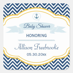 Nautische chevron marine gouden baby boy douche st vierkante sticker