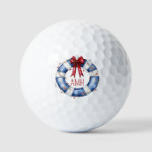Nautische Christmas Life Preserver Krans Monogram Golfballen (Voorkant)