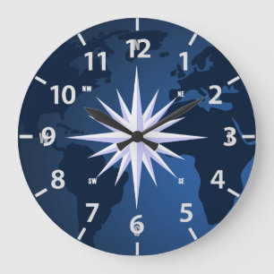 Nautische Compass Roos Ocean Wall Clock Grote Klok
