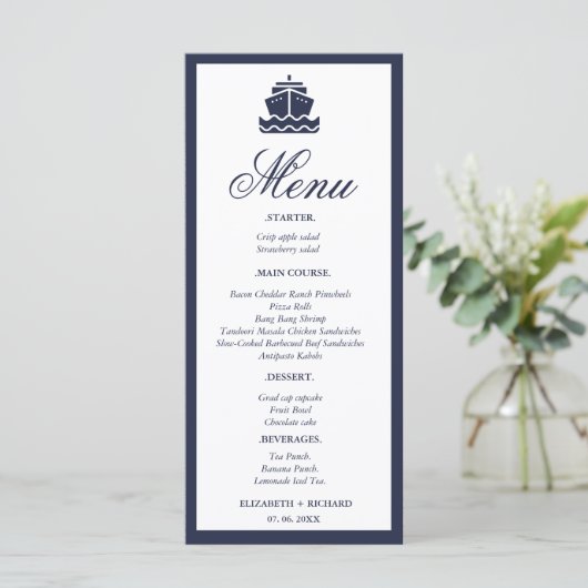 Nautische Cruise Schip Boot bruiloft Menu (Staand voorkant)