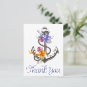 Nautische dank u Boat Anchor Floral Briefkaart (Staand voorkant)