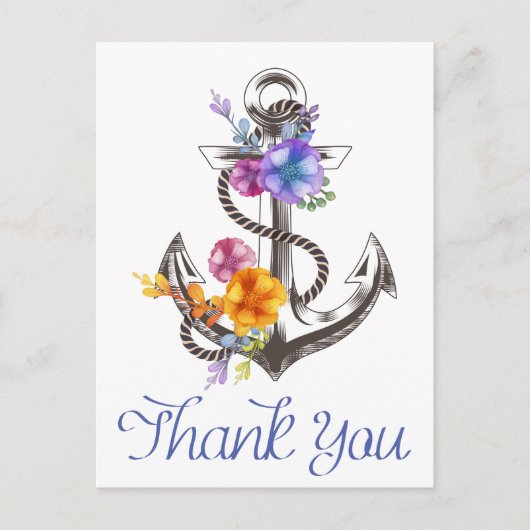 Nautische dank u Boat Anchor Floral Briefkaart (Voorkant)