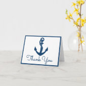 Nautische dank u Navy Blue Anchor Beach Wedding Kaart (Gele Bloem)